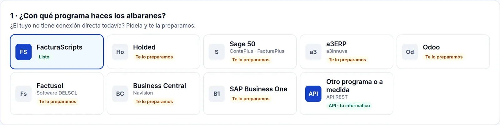 Lista de programas de albaranes compatibles